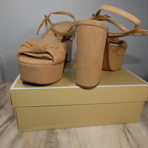 NiB Hard to Find Michael Kors Suri Platform 10 M Peanut Suede Leather - Picture 8 of 11
